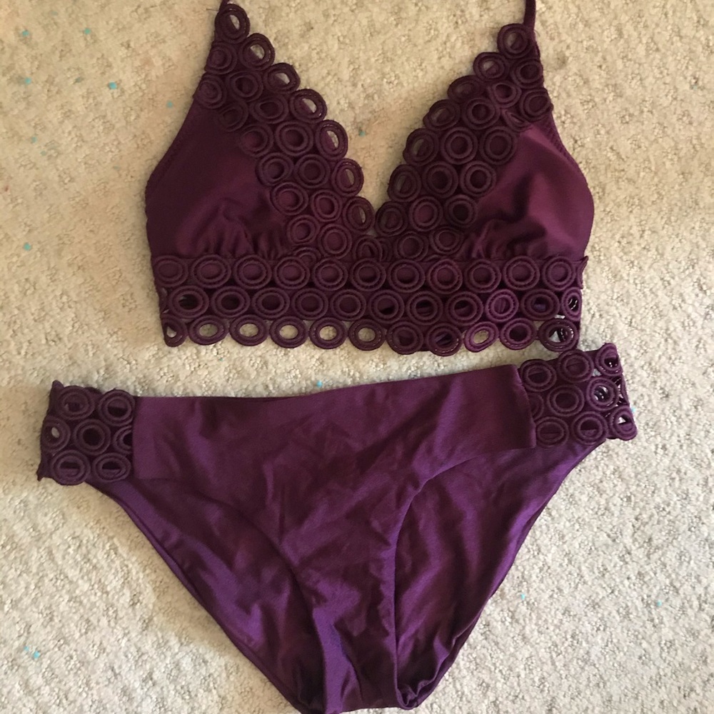 BECCA purple siren eyelet halter BIKINI SET